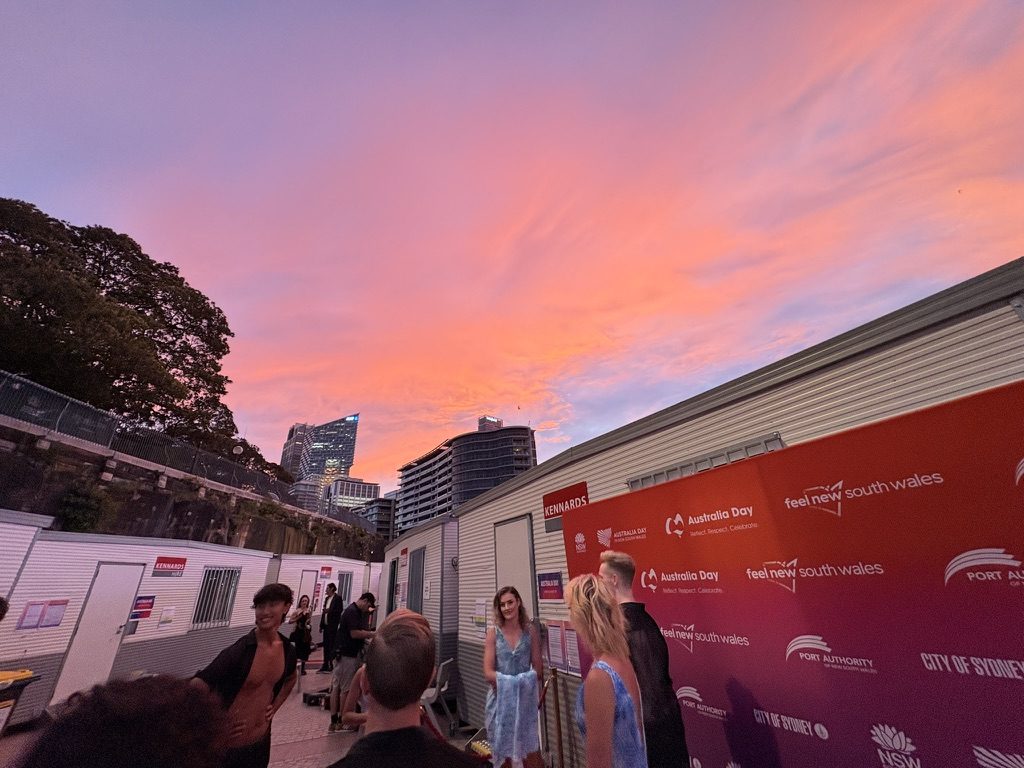 Backstage at sunset, the Australia Day media wall